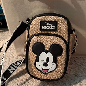 Disney Mickey Straw Look Crossbody Bag in Beige & Black